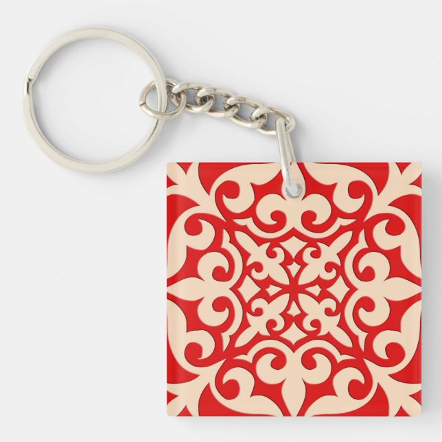 Moroccan tile - coral orange and peach key ring (Front)
