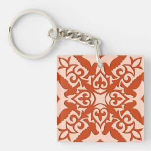 Moroccan tile - coral orange and peach key ring