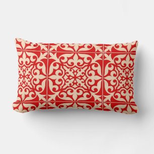 Moroccan tile - coral orange and peach lumbar cushion