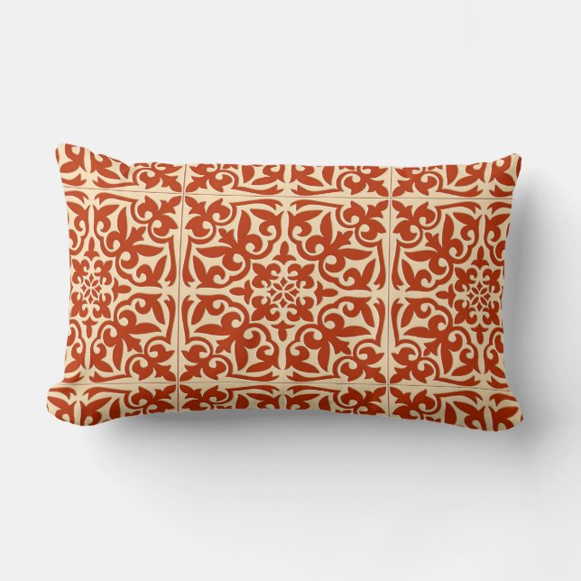 Moroccan tile - coral orange and peach lumbar cushion (Front)