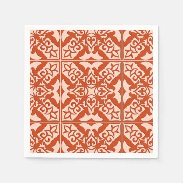 Moroccan tile - coral orange and peach napkin (Front)