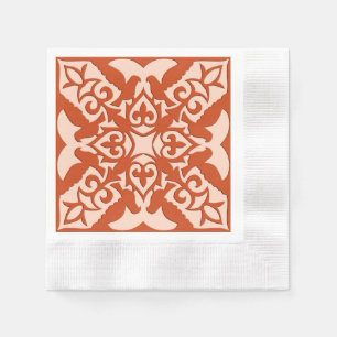 Moroccan tile - coral orange and peach napkin
