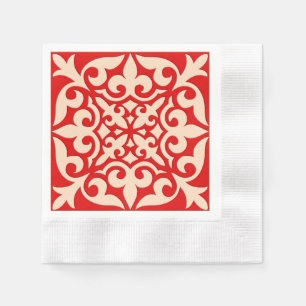 Moroccan tile - coral orange and peach napkin