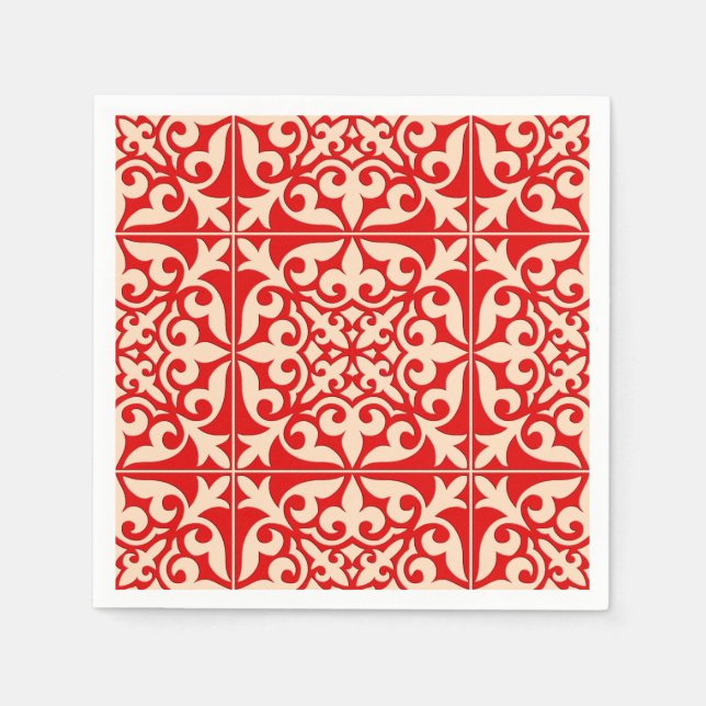 Moroccan tile - coral orange and peach napkin (Front)