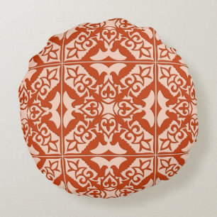 Moroccan tile - coral orange and peach round cushion