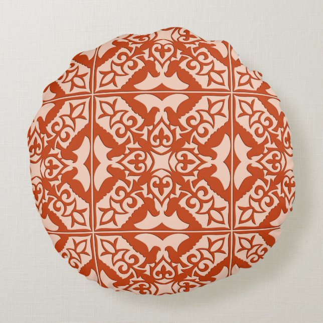 Moroccan tile - coral orange and peach round cushion (Back)