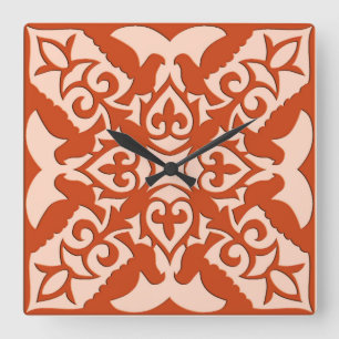 Moroccan tile - coral orange and peach square wall clock