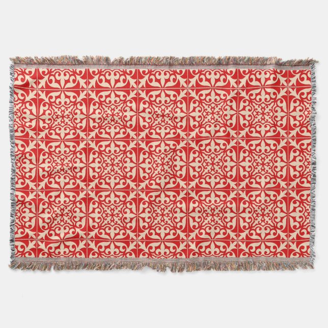 Moroccan tile - coral orange and peach throw blanket (Front)