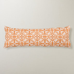 Moroccan tile - coral orange and white body cushion