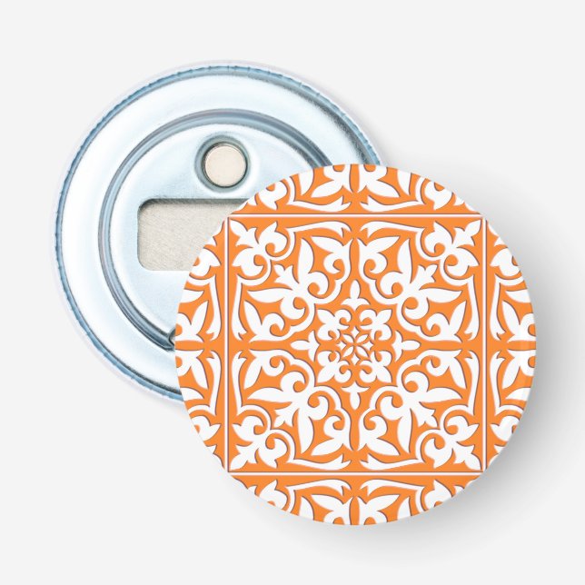 Moroccan tile - coral orange and white bottle opener (Front)