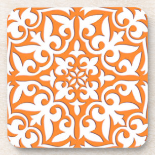 Moroccan tile - coral orange and white coaster
