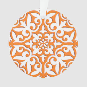 Moroccan tile - coral orange and white ornament