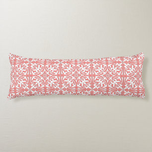 Moroccan tile - coral pink and white body cushion
