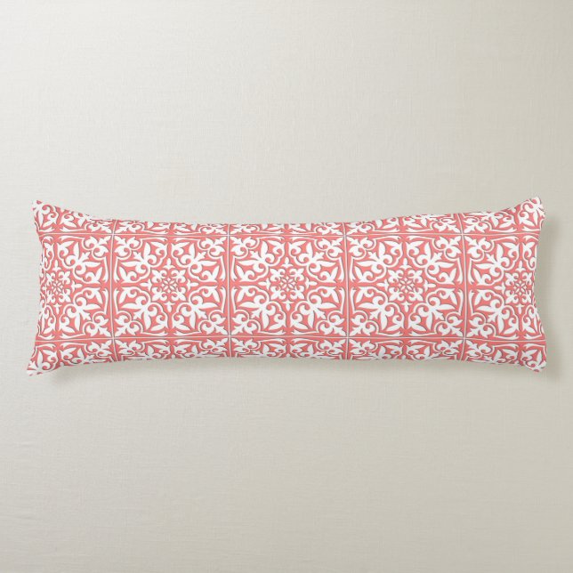 Moroccan tile - coral pink and white body cushion (Front)