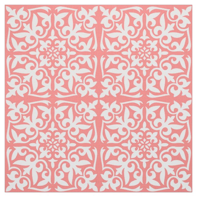 Moroccan tile - coral pink and white fabric (Swatch)