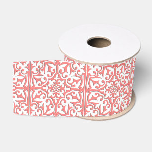 Moroccan tile - coral pink and white grosgrain ribbon