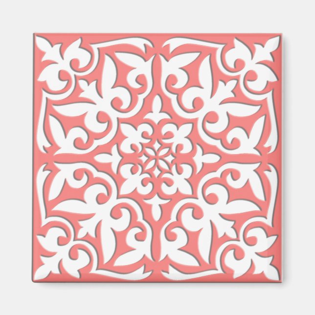 Moroccan tile - coral pink and white magnet (Front)