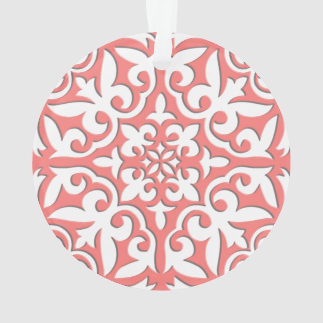 Moroccan tile - coral pink and white ornament (Back)