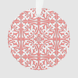 Moroccan tile - coral pink and white ornament
