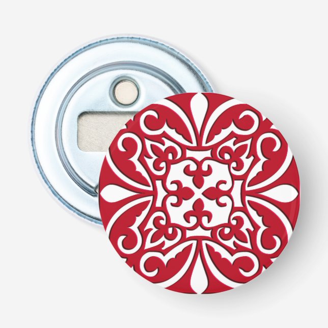 Moroccan tile - dark red and white bottle opener (Front)