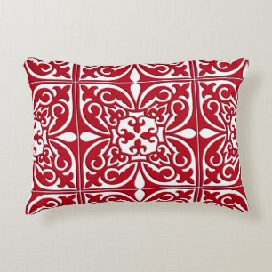 Moroccan tile - dark red and white decorative cushion