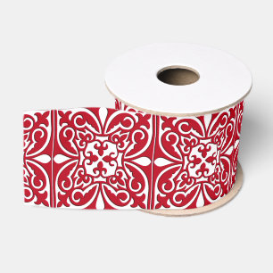 Moroccan tile - dark red and white grosgrain ribbon