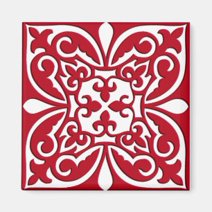Moroccan tile - dark red and white magnet