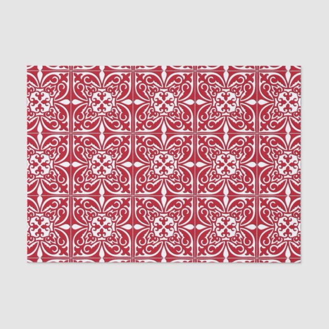 Moroccan tile - dark red and white tissue paper (Front)
