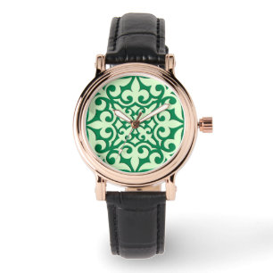 Moroccan tile - emerald and light green watch