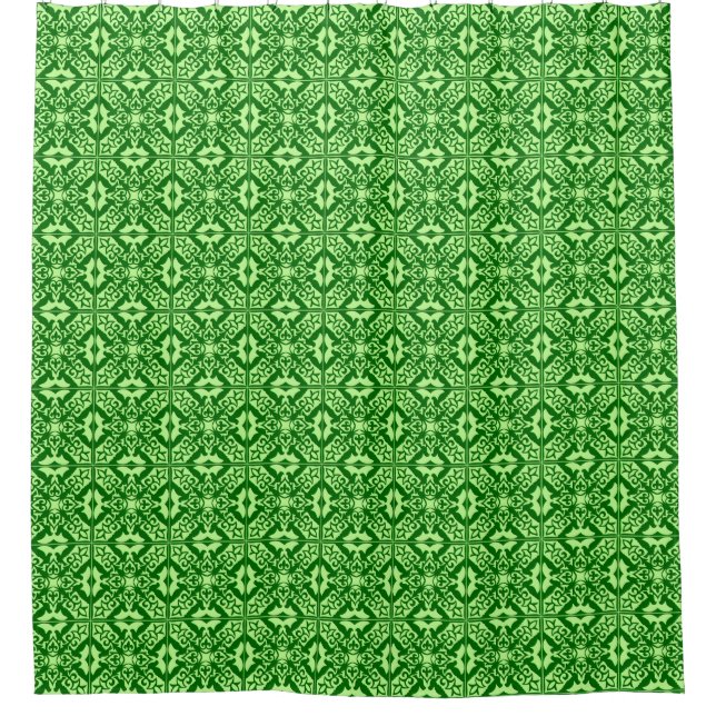 Moroccan Tile, Emerald Green and Light Green Shower Curtain (Front)