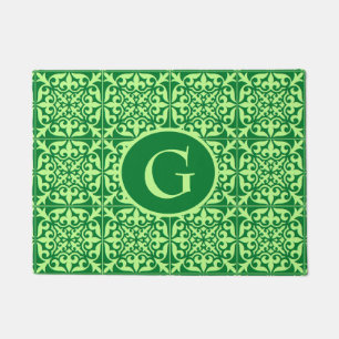 Moroccan tile, emerald green, with monogram doormat