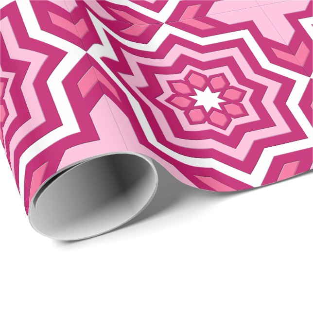 Moroccan Tile, Fuchsia, Pastel Pink and White Wrapping Paper (Roll Corner)