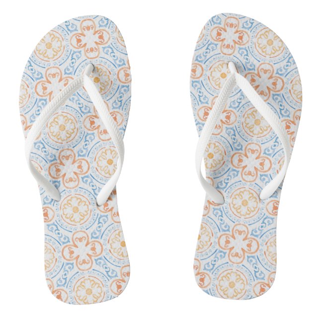 Moroccan tile in blue and orange jandals (Footbed)