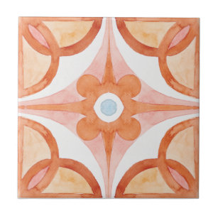 Moroccan tile in  orange watercolor