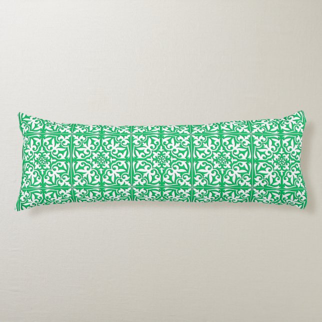 Moroccan tile - jade green and white body cushion (Front)