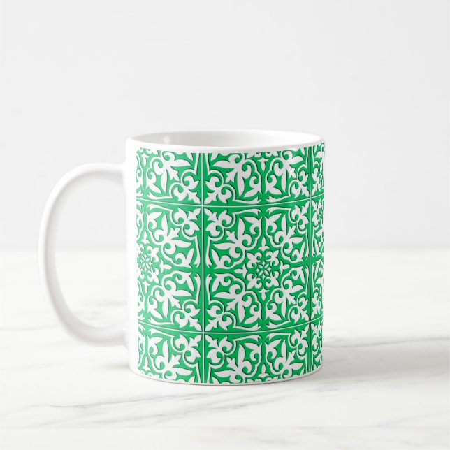 Moroccan tile - jade green and white coffee mug (Left)