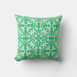 Moroccan tile - jade green and white cushion