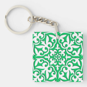 Moroccan tile - jade green and white key ring