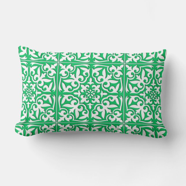 Moroccan tile - jade green and white lumbar cushion (Front)