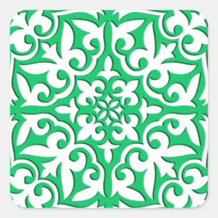 Moroccan tile - jade green and white square sticker