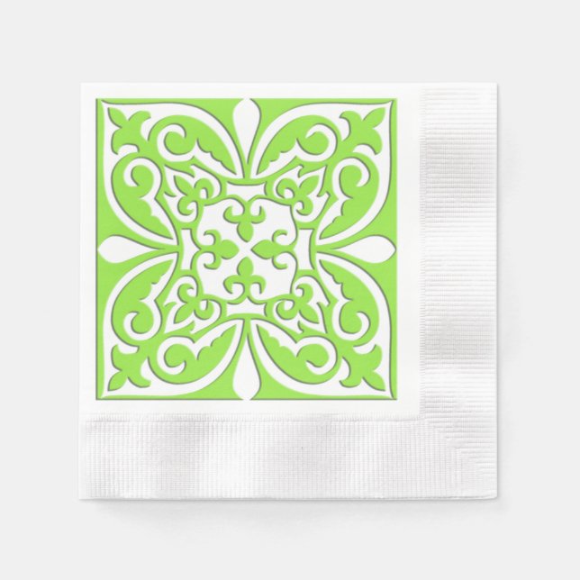 Moroccan tile - lime green and white napkin (Front)