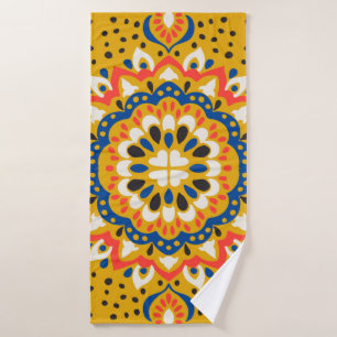 Moroccan tile mosaic illustration pattern bath towel