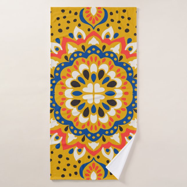 Moroccan tile mosaic illustration pattern bath towel (Bath Towel)