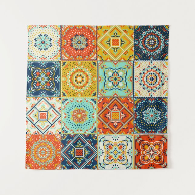 Moroccan tile mosaic illustration pattern tapestry (Front)