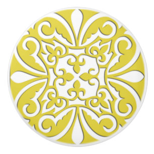 Moroccan tile - mustard yellow and white ceramic knob