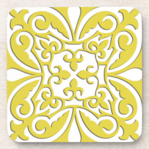 Moroccan tile - mustard yellow and white coaster