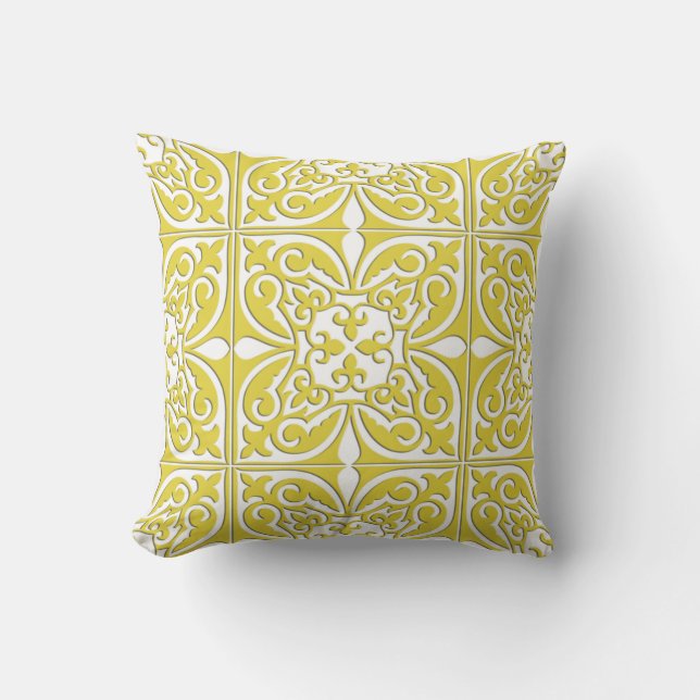 Moroccan tile - mustard yellow and white cushion (Front)