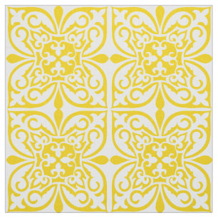 Moroccan tile - mustard yellow and white fabric