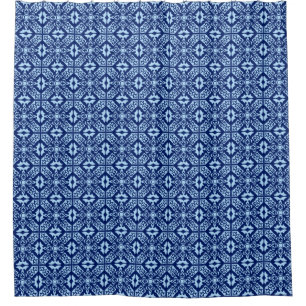 Moroccan tile - navy and light blue shower curtain