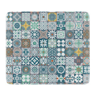 Moroccan tile-orange and light turquoise cutting board